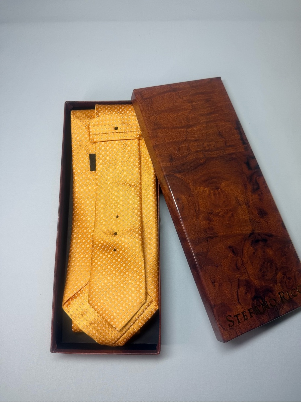 Stefano Ricci Luxury Collection Silk Crystal Tie Gold Orange Italy w/ Box